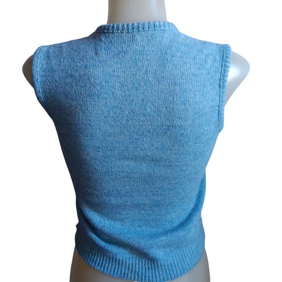 Small Vintage Sweater Vest Chevron JC Penney Sleeveless Knit Blue/White Womens - Picture 6 of 8